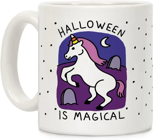 Miniatura 138 de LookHUMAN Taza de Café de Halloween – Halloween Is Meowgical Tazas, Taza de Café Espeluznante Idea de Regalos de Taza, 15 Onzas 10-Blanco