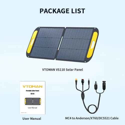 Miniatura 9 de VTOMAN Panel solar portátil para generador solar, cargador solar plegable de 110 W 19 V con 23% de eficiencia, IP67 impermeable y diseño de soportes