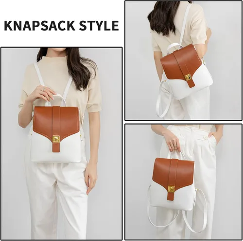 Miniatura 6 de seyfocnia Bolso tipo mochila para mujer, a02 Blanco Marrón, Moda