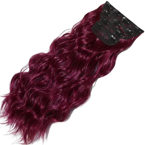 Miniatura 4 de Burgundy Clip in Hair Extensions, 4 PCS Natural Soft Long Wavy Clip on Synthetic Hair Hairpieces Curly 20Inch Curly Thick Hair 11 Clips