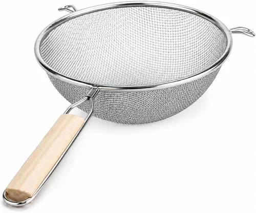 Huji® Colador de malla fina de acero inoxidable con asa, para cocina, comida, arroz, vegetales, 8", Plateado