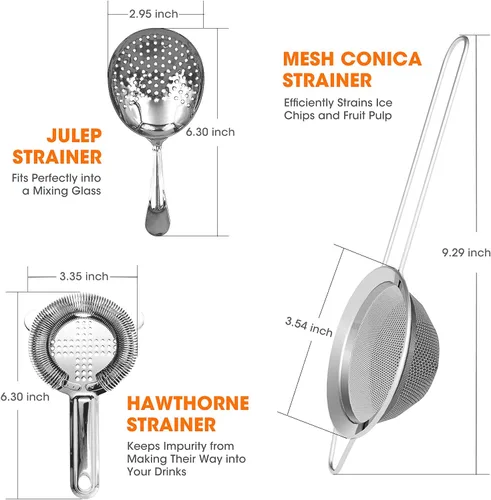 Miniatura 3 de Colador de cóctel - Herramientas de barra de acero inoxidable, colador de cóctel de camarero, colador Hawthorne, colador Julep y colador cónico