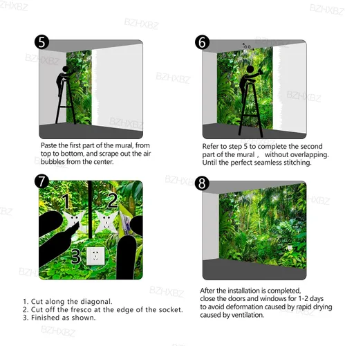 Miniatura 6 de Papel pintado botánico de selva tropical Hojas verdes de planta murales Estética para decorar habitación Sala de estar Fondo de TV Gran mural de B033