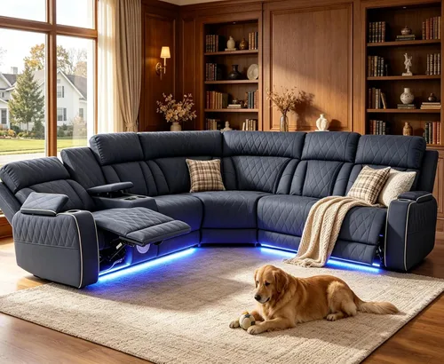 Miniatura 29 de Juego de sofá modular reclinable eléctrico con LED, juegos de muebles de sala de estar, sofá reclinable de cuero para sala de estar/cine en casa