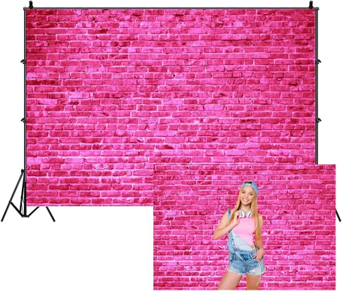 AOFOTO Fondo de pared de ladrillo rosa de 7 x 5 pies, fondo de ladrillo de piedra rosa intenso para niña, princesa, niños, baby shower, fiesta de