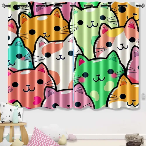 Miniatura 21 de Cortinas de Gato - Lindas Cortinas Opacas de Gato para Habitación de Niños Decoración Kawaii para Dormitorio de Niñas, 2 Paneles, 82 x 63 pulgadas