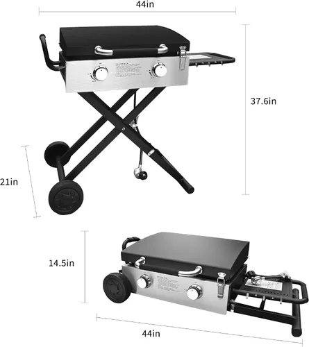 Miniatura 5 de Plancha de gas propano portátil flexible de 30 pulgadas con tapa, 2 quemadores de 30,000 BTU, parrilla grande de 30 pulgadas con estante