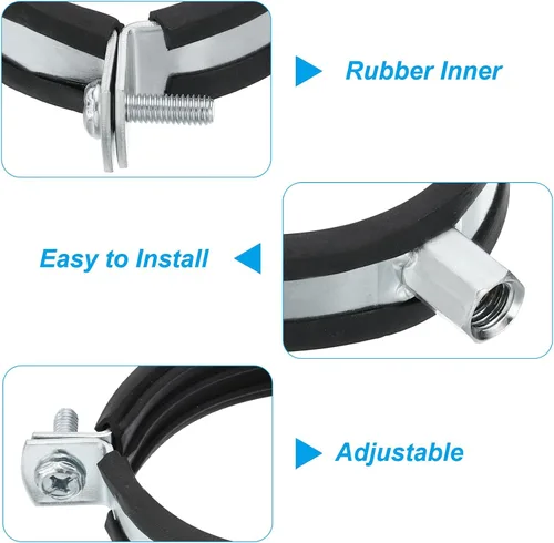 Miniatura 5 de PATIKIL Gancho de tubo de anillo dividido, 2 piezas de 2.5 pulgadas (2.559 in) de hierro chapado en zinc ajustable para montaje en pared, montaje