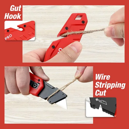 Miniatura 3 de WORKPRO Cuchillo utilitario plegable, hoja de cambio rápido, mango de nailon ligero, cortador de utilidad con 10 cuchillas adicionales Rojo