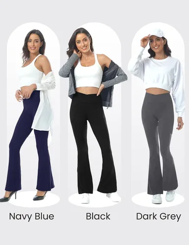 Miniatura 4 de ZOOSIXX Pantalones de yoga negros acampanados para mujer, leggings cruzados suaves con corte de bota
