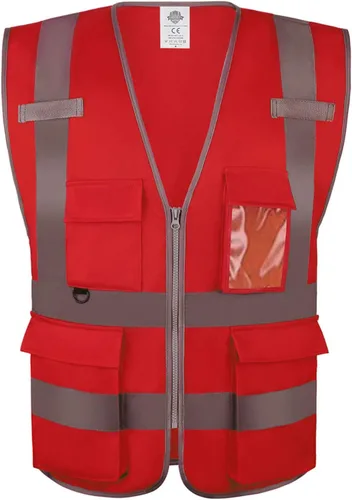Miniatura 12 de Dazonity Chaleco de seguridad de alta visibilidad con múltiples bolsillos y cremallera, M, tiras reflectantes, apto para hombres y mujeres, trabajo