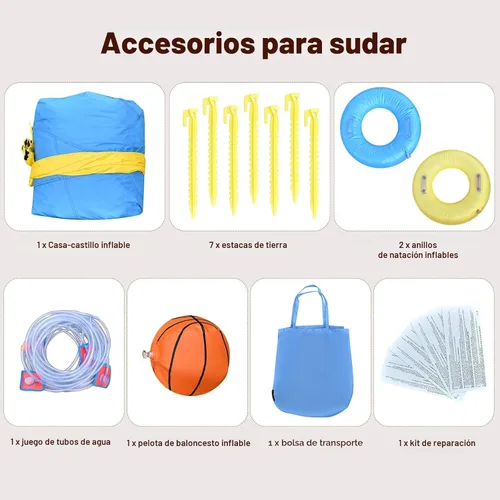 Miniatura 6 de BOUNTECH Tobogán acuático inflable, toboganes de surf duales para niños, parque de toboganes de agua, castillo inflable con 2 anillos de natación