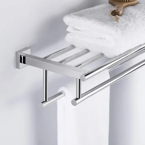 Miniatura 9 de Estante con barras para toallas KES A2112, minimalista, de acero inoxidable, rack con dos ganchos para toallas