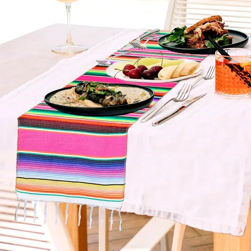 Miniatura 3 de Camino de mesa mexicano, paquete de 8 unidades, 14 x 110 pulgadas, decoración de fiesta temática mexicana grande para fiesta del Cinco de Mayo