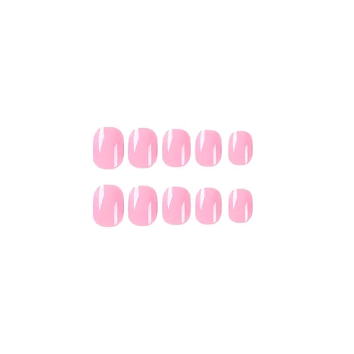 Miniatura 5 de Uñas postizas cuadradas a presión cortas, uñas postizas rosas, uñas postizas acrílicas, diseño brillante de cubierta completa, uñas adhesivas, uñas