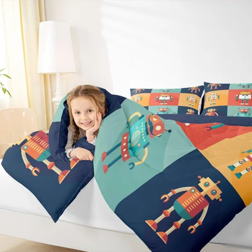 Miniatura 6 de Erosebridal Juego de edredón de robot tamaño Queen, juego de ropa de cama de decoración de robot espacial para dormitorio de niños y niños, juego