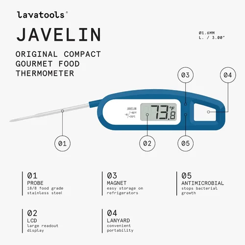 Miniatura 2 de Lavatools Javelin® Termómetro digital ultrarrápido de 3 segundos para carne de lectura instantánea para parrilla y cocina, sonda de 2.75 pulgadas