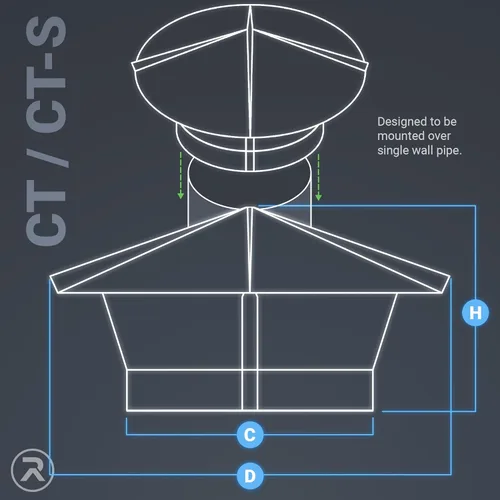 Miniatura 5 de Tapa de chimenea con cono galvanizado y rejilla RDP de 4 pulgadas