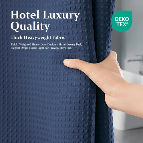 Miniatura 5 de Dynamene Cortinas de ducha de tela gruesa para baño, tejido de gofre, resistente, 256 GSM, juego de cortinas de baño de tela de poliéster ponderada