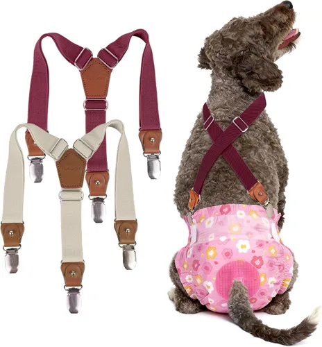 Miniatura 14 de Pet Soft Tirantes de pañales para perro hembra, 2 piezas, tirantes para falda de perro, vestido, Negro, rosa, marrón, burdeos