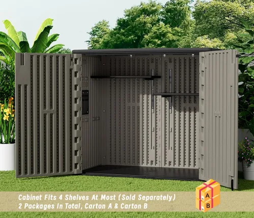 Miniatura 8 de KINYING Cobertizos de almacenamiento horizontales para exteriores, gabinete de almacenamiento para exteriores, caja de almacenamiento de Marrón