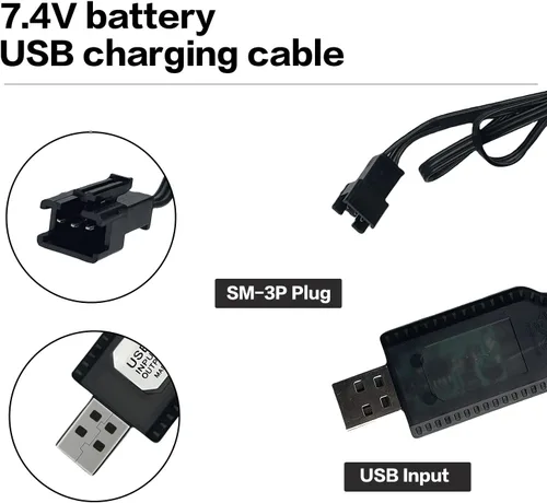 Miniatura 3 de Cable de carga USB de 7.4 V con enchufe SM-3PIN compatible con RC Car RC Plane RC Tank RC Boat y otros juguetes de control remoto para batería Lipo
