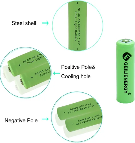 Miniatura 3 de GEILIENERGY AA tamaño Nicd AA 600mah 1.2V batería recargable para luz solar lámpara solar color verde (paquete de 8)