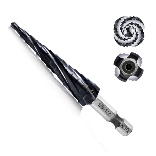 Miniatura 8 de Broca escalonada de cobalto – Broca de 1/4"-3/4" con cuatro espirales de cobalto M35 con Unibit listo para impacto para acero inoxidable, metal