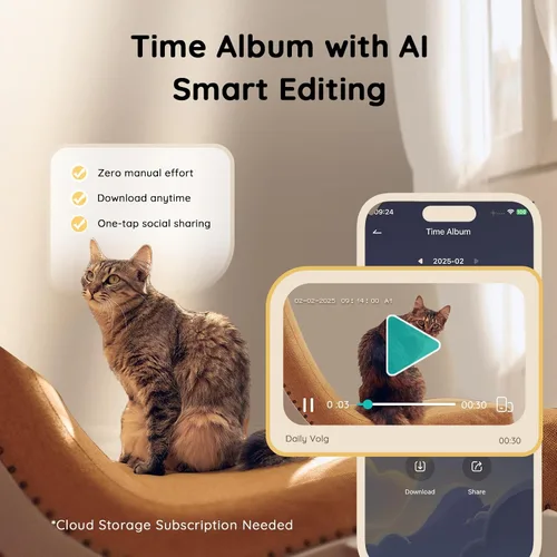 Miniatura 4 de TKENPRO Dispensador de Golosinas para Cámara de Mascotas 2K, Álbum de Fotos con IA, Cámara para Perros con Seguimiento Automático de 360° y WiFi