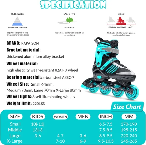 Miniatura 6 de PAPAISON Patines en línea ajustables para niños, patines para niños de 4 a 16 años, patines en línea para niñas de 5 a 8 años y de 8 a 12 años