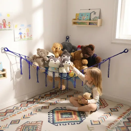 Miniatura 11 de YKBU Hamaca de animales de peluche, red colgante en la esquina, macramé, almacenamiento de animales de peluche, organizador de juguetes