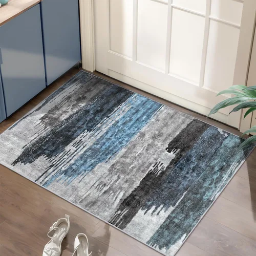 Miniatura 77 de Ciicool Alfombra de pasillo lavable de 2 x 6, alfombra moderna abstracta para pasillo, antideslizante, delgada, ligera, con estampado gris marino