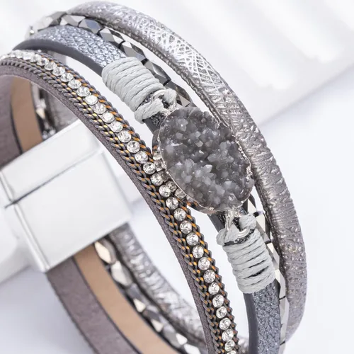 Miniatura 113 de FANCY SHINY - Pulsera de cuero estilo bohemio, pulsera de cuentas de cristal con cierre magnético, regalos de joyería para mujer