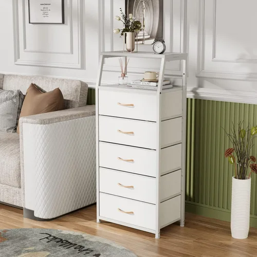 Miniatura 6 de Furnulem Cómoda negra con 5 cajones, cómoda de tela vertical para dormitorio, pasillo, entrada, habitación del bebé, organizador de armario, mesita