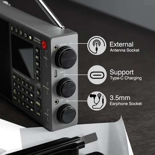 Miniatura 4 de CHOYONG Radio de Internet LC90 Wi-Fi/4G, radio FM/LW/MW/SW portátil con batería recargable de 5000 mAh, estaciones de radio 40K, altavoz BT, reloj