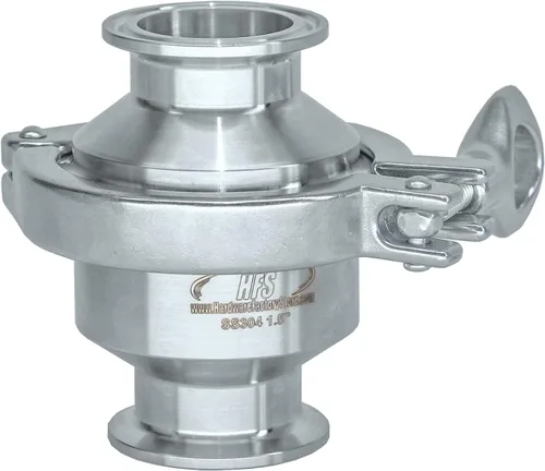 HFS (R) Válvula de retención sanitaria de 1.5 pulgadas con tres abrazaderas - Trébol de flujo unidireccional, acero inoxidable 304, junta FKM