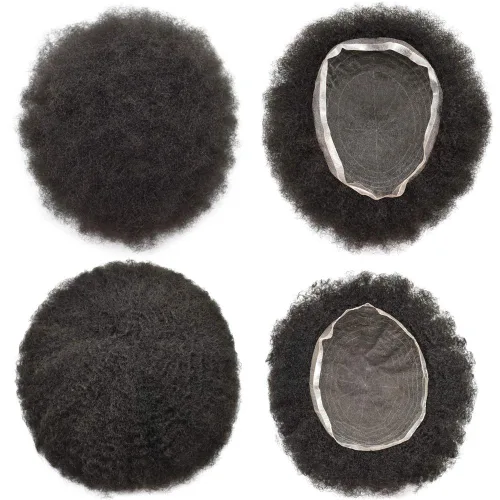 Miniatura 5 de Peluca completa de encaje francés afro para hombre, 100% cabello humano, sistema de reemplazo de línea capilar natural para hombre Face Milagle