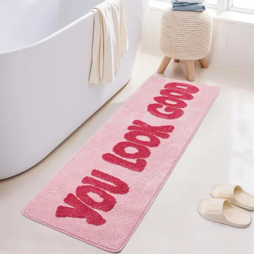 Miniatura 13 de Alfombra de baño con texto en inglés "You Look Good", alfombra larga para baño, divertida decoración de baño para bañera, dormitorio y ducha, 20 x