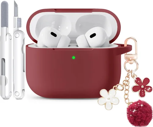 Miniatura 30 de Funda para AirPods Pro 2 con bonito llavero y bolígrafo de limpieza, funda de silicona suave para AirPods Pro de 2ª/1ª generación para mujeres
