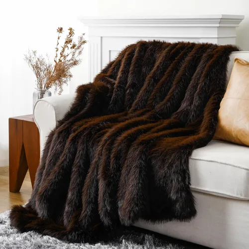 Miniatura 25 de BATTILO HOME Manta de Tiro de Piel Sintética Negra Mullida y Lujosa, Manta Negra para Sofá, Sillón, Silla, Cama, Mantas de Piel Mullida, Suave