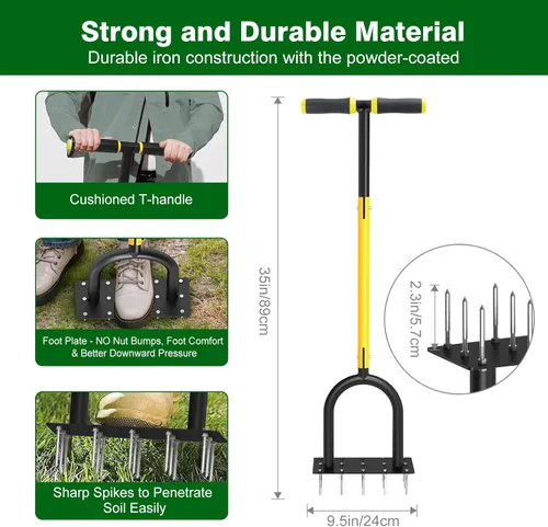 Miniatura 5 de Aireador de césped - Aireador de césped y suelo para el cuidado del césped y el patio, aireador manual duradero para césped saludable, suelo