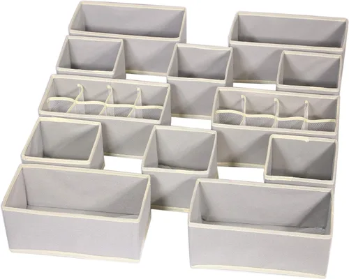 Juego de 12 cajones plegables divisores de tela, caja de almacenamiento de armario, cómoda, cubo, contenedores de tela para ropa interior, Gris