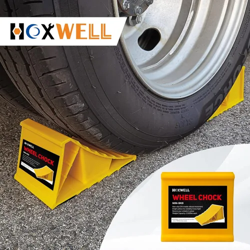 Miniatura 7 de HOXWELL 2 pares de calzos de rueda para remolques de viaje, calzos de rueda amarillos antideslizantes de servicio pesado, topes de rueda ligeros