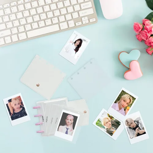 Miniatura 6 de Carpeta para tarjetas fotográficas de 3 pulgadas, álbum de fotos desmontable, mini libro de fotos con 20 bolsillos para 40 tarjetas (rosa)