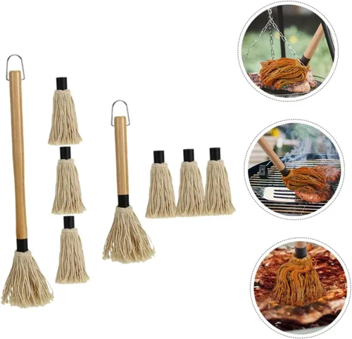Miniatura 5 de ABOOFAN Juego de fregona para parrilla, cepillos de barbacoa para salsa Bbq Dipping Brush Basting Mop para asar material de madera de algodón
