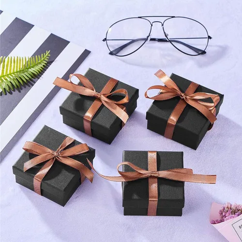 Miniatura 5 de Cajas de regalo de joyería – 12 piezas cuadradas de cartón para collar y aretes, funda rellena de algodón (3.15 x 3.15 x 1.1 pulgadas) (negro)