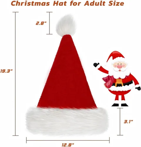 Miniatura 6 de Christmas Hat, Santa Hat for Adults/Kids/Baby Red Velvet Double Extra Thicken Unisex Xmas Hats for New Year Holiday Party Adulto/1 pieza