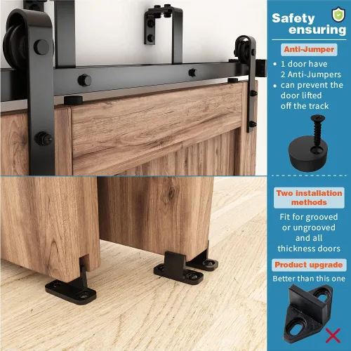 Miniatura 5 de ZEKOO Kit de herrajes para puerta corredera de granero con doble riel bypass de 10 pies para 2 puertas, kit de riel de puerta de granero bypass