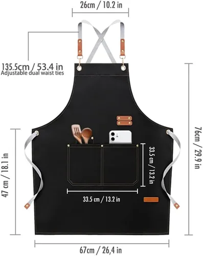 Miniatura 3 de Delantal de chef para hombres y mujeres – Lona impermeable pesada con diseño de espalda cruzada sin dolor de cuello, 4 bolsillos y lazos de cuero