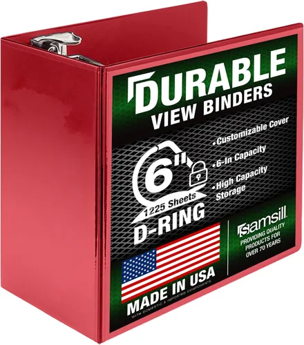 Miniatura 162 de Samsill Carpeta duradera de 1.5 pulgadas, fabricada en los Estados Unidos, carpeta de anillos en D, carpeta transparente personalizable, color rojo